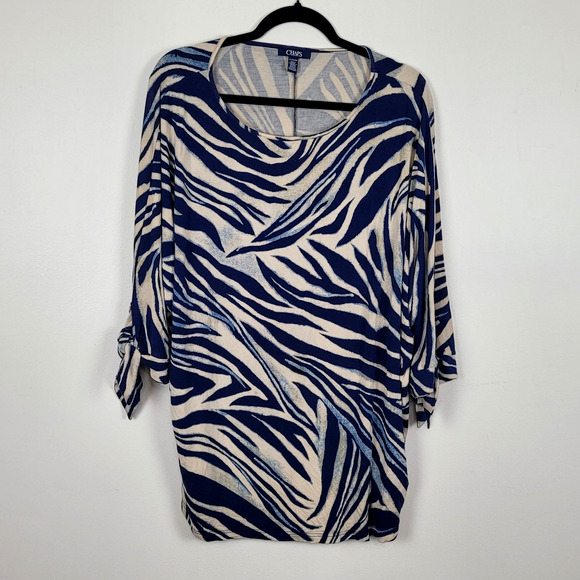 Chaps Women’s 3X Dolman Sleeve Knit Top Navy Tan Zebra Print - Picture 3 of 8